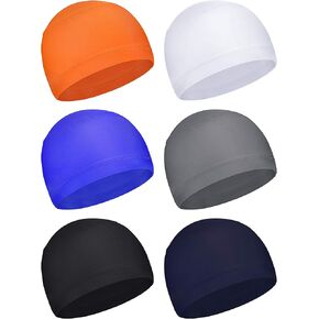Geyoga 6 Pieces Skull Cap Sweat Wicking Cap Running Hats Helmet Liner for Men and Women Fitting Running Jogging Exercise(White, Grey, Orange, Sapphire Blue, Dark Blue, Black,One Size)