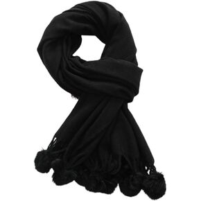 Niction Women Winter Cashmere Scarf Cute Solid Color Long Shawl Wrap Lightweight Warm Poncho with Pom Pom