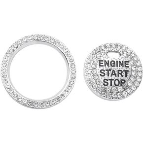 1797 for Subaru Forester Accessories Outback Crosstrek Impreza Legacy WRX STI Ascent Bling Push Start Button Cover Engine Start Stop Button Cap Ring Sticker Trim Parts Decals Silver Crystal Pack of 2