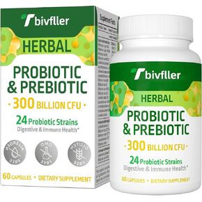 Probiotics for Women Men- 300 Billion CFU, 24 Strains Probiotics+15 Organic Herbs Prebiotics Blend, Pre and Probiotics, Probiotics for Digestive Health, Immune & Gut, Bloating, Vegan, 2 Month Supply