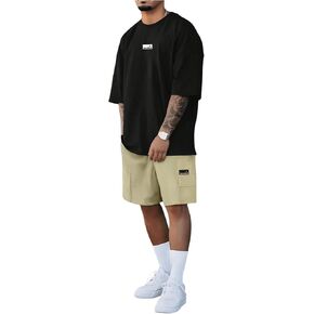 Men's 2 Piece Outfits Letter Patched Short Sleeve T Shirt Drawstring Waist Track Shorts Tracksuit