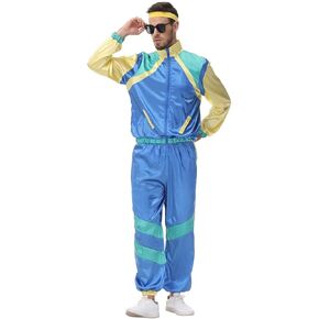 OBEEII 80s Costume Tracksuit for Men Women,jacket and pants,Headband suit,1980 Outfit for Halloween Vintage Party Carnival