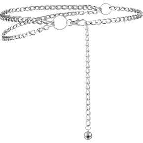 Women's Chain Belts, Silver Waist Chain Belt Multilayer Link Belt Metal Cowgirl Belt Waistband Adjustable Dress Belt Decorative Wedding Belt Plus Size Waist Chain Belts for Women Girls Dresses Pants