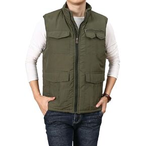 HOW'ON Men's Winter Fleece Lined Warm Vest Padded Puffer Vest Outdoor Sleeveless Jacket Multi Pocket