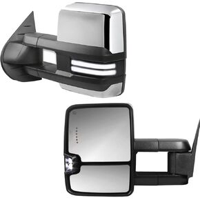 Tow Mirrors Compatible with 2007-2013 Chevy Silverado/GMC Sierra 1500 2500 3500 HD,Power Glass,Power Heated,Switchback Light,Backup Light,Turn Signal light(Smoked Lens Chrome Housing)