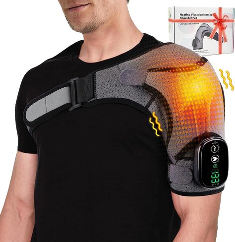 Cordless Portable Shoulder Heating Pad & Massager, Heating Vibration Shoulder Wrap, Shoulder Brace for Pain Relief, Rotator Cuff Support for Men & Women, Black in Saudi Arabia