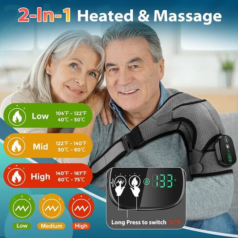 Cordless Portable Shoulder Heating Pad & Massager, Heating Vibration Shoulder Wrap, Shoulder Brace for Pain Relief, Rotator Cuff Support for Men & Women, Black in Saudi Arabia