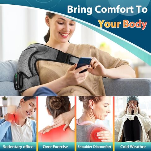 Cordless Portable Shoulder Heating Pad & Massager, Heating Vibration Shoulder Wrap, Shoulder Brace for Pain Relief, Rotator Cuff Support for Men & Women, Black in Saudi Arabia