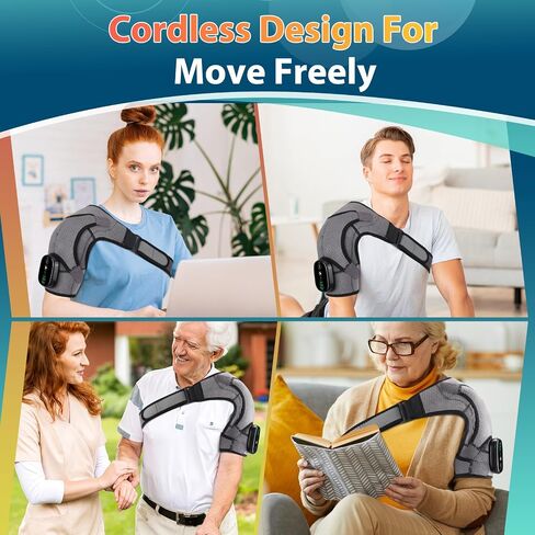 Cordless Portable Shoulder Heating Pad & Massager, Heating Vibration Shoulder Wrap, Shoulder Brace for Pain Relief, Rotator Cuff Support for Men & Women, Black in Saudi Arabia