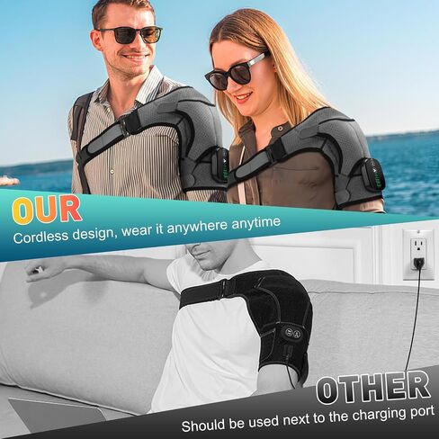 Cordless Portable Shoulder Heating Pad & Massager, Heating Vibration Shoulder Wrap, Shoulder Brace for Pain Relief, Rotator Cuff Support for Men & Women, Black in Saudi Arabia