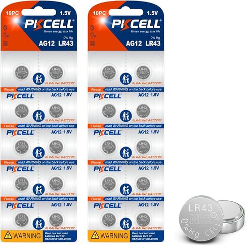 PKCELL 20 قطعة بطاريات LR43 386 SR43 AG12 بطاريات زر 1.5 فولت بطارية خلية عملة قلوية (20 قطعة (عبوة من 1)) in Kuwait