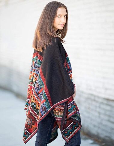 Invisible World Women’s Ruana Alpaca Wool Poncho Winter Cape Fall in Saudi Arabia