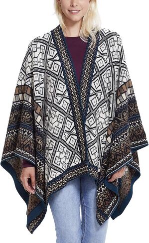 Invisible World Women’s Ruana Alpaca Wool Poncho Winter Cape Fall in Saudi Arabia