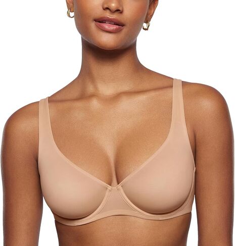 INLYRIC Women's Mesh Balconette Bra Sexy Demi Supportive Comfortable Seamless Underwire Unlined Sheer Bras in Kuwait