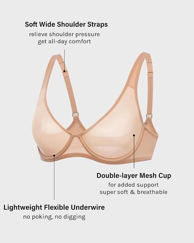 INLYRIC Women's Mesh Balconette Bra Sexy Demi Supportive Comfortable Seamless Underwire Unlined Sheer Bras in Kuwait