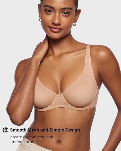 INLYRIC Women's Mesh Balconette Bra Sexy Demi Supportive Comfortable Seamless Underwire Unlined Sheer Bras in Kuwait