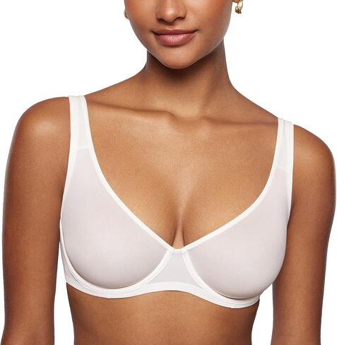 INLYRIC Women's Mesh Balconette Bra Sexy Demi Supportive Comfortable Seamless Underwire Unlined Sheer Bras in Kuwait