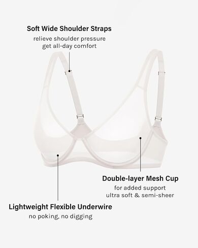 INLYRIC Women's Mesh Balconette Bra Sexy Demi Supportive Comfortable Seamless Underwire Unlined Sheer Bras in Kuwait