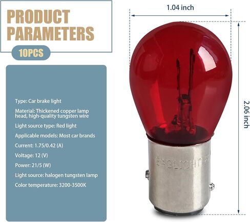 10 PCS 1157 Car Halogen Light Bulb, Vehicle Brake Light Bulb, P21/5W S25 BAY15D Double Tail Design, Universal Automotive Tail Light Accessories for Truck SUV Car (Red) in Saudi Arabia