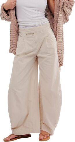 LifeShe Women's Wide Leg Baggy Pants High Rise Barrel Pant Loose Boyfriend Trousers with Pockets in Kuwait
