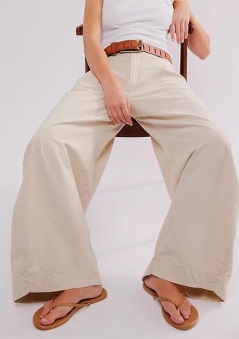 LifeShe Women's Wide Leg Baggy Pants High Rise Barrel Pant Loose Boyfriend Trousers with Pockets in Kuwait