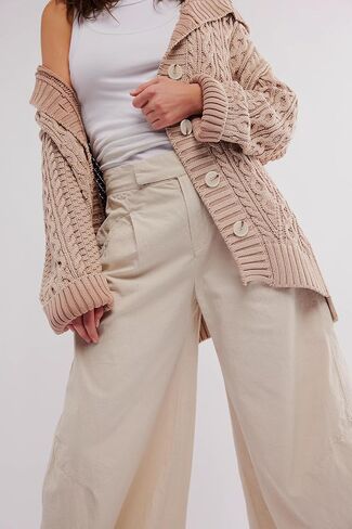 LifeShe Women's Wide Leg Baggy Pants High Rise Barrel Pant Loose Boyfriend Trousers with Pockets in Kuwait