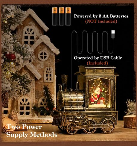 lewondr قطار سنو غلوب، USB/بطارية تعمل سنو غلوب مع ندفة الثلج العارض المياه دوامة بريق، عيد الميلاد قرية سنو غلوب مع الموقت 6 ساعات، هدية للفتيات صديقة النساء، الذهب البرونزي in Saudi Arabia