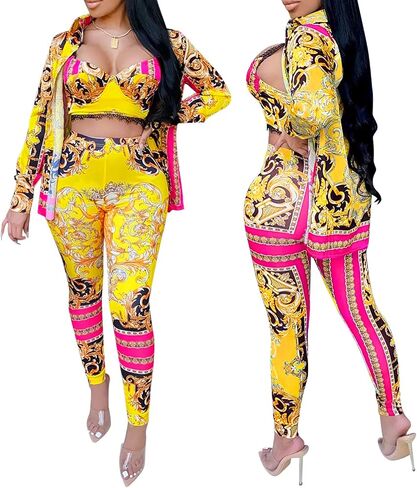 Zoctuo Sexy 2 Piece Outfits for Women Pants Sets Floral Print Bodycon Jumpsuits Romper Playsuit Party Clubwear in Saudi Arabia