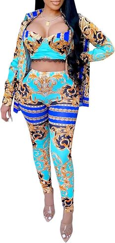 Zoctuo Sexy 2 Piece Outfits for Women Pants Sets Floral Print Bodycon Jumpsuits Romper Playsuit Party Clubwear in Saudi Arabia