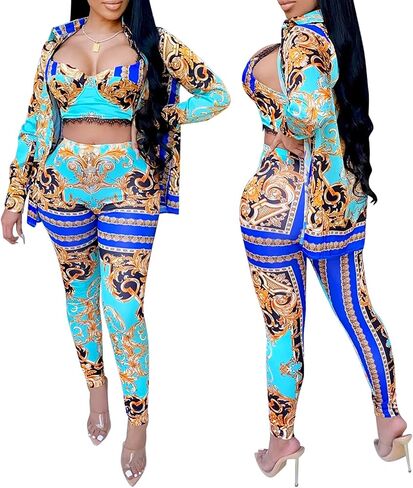 Zoctuo Sexy 2 Piece Outfits for Women Pants Sets Floral Print Bodycon Jumpsuits Romper Playsuit Party Clubwear in Saudi Arabia