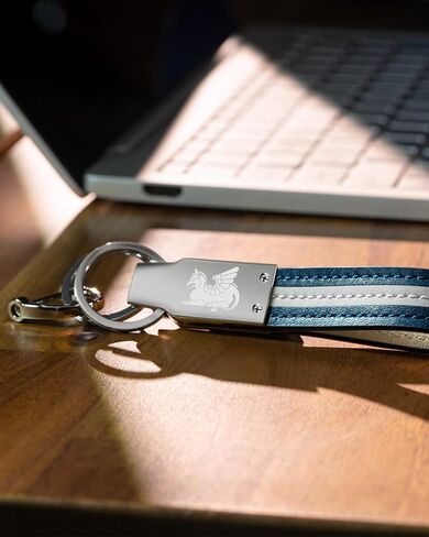 Handmade Leather Keychain for Men, Key Chains for Car Keys, Quick Release, 100% Italian Premium Leather, Blue & White in Kuwait