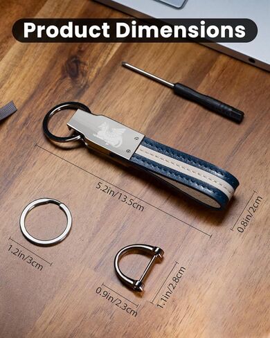 Handmade Leather Keychain for Men, Key Chains for Car Keys, Quick Release, 100% Italian Premium Leather, Blue & White in Kuwait