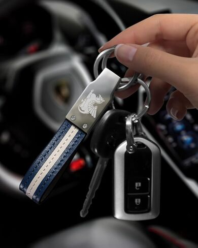 Handmade Leather Keychain for Men, Key Chains for Car Keys, Quick Release, 100% Italian Premium Leather, Blue & White in Kuwait