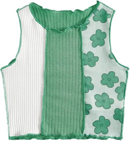 SOLY HUX Girls Colorblock & Floral Print Ribbed Knit Tank Top Cute Clothes Fashion in Saudi Arabia