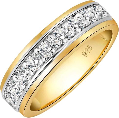 Mens Moissanite Wedding Band 925 Sterling Silver Rings For Men 14K White Gold Plated 1ct D Color VVS1 Clarity Brilliant Lab Created Stone 9 Round Cut Engagement Rings For Him Size 7-14 in Kuwait