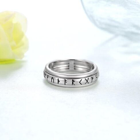 Viking Anxiety Ring 925 Sterling Silver Viking Runes Anxiety Spinner Rings for Men Relieve Stress Jewelry Gifts for Men Women in Kuwait