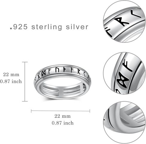 Viking Anxiety Ring 925 Sterling Silver Viking Runes Anxiety Spinner Rings for Men Relieve Stress Jewelry Gifts for Men Women in Kuwait