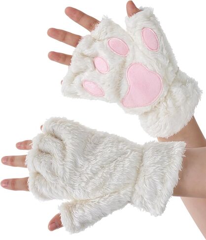 1 Pair Soft Hand Paw Cat Mittens Cat Paws Gloves Kawaii Half Finger Paws Cute Fingerless Bear Furry Paw Cosplay Costume Accessories in Saudi Arabia