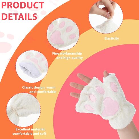 1 Pair Soft Hand Paw Cat Mittens Cat Paws Gloves Kawaii Half Finger Paws Cute Fingerless Bear Furry Paw Cosplay Costume Accessories in Saudi Arabia