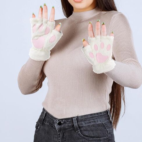 1 Pair Soft Hand Paw Cat Mittens Cat Paws Gloves Kawaii Half Finger Paws Cute Fingerless Bear Furry Paw Cosplay Costume Accessories in Saudi Arabia