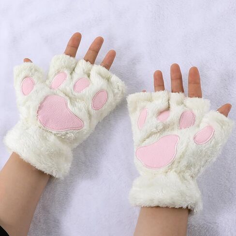 1 Pair Soft Hand Paw Cat Mittens Cat Paws Gloves Kawaii Half Finger Paws Cute Fingerless Bear Furry Paw Cosplay Costume Accessories in Saudi Arabia