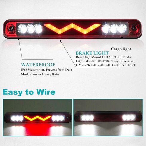 ضوء الفرامل الثالث Jackma55 مناسب لسيارة Chevy Silverado، لـ C10 C/K 1500 2500 3500/ مناسب لـ GMC C/K 1500 2500 3500، لـ Sierra 1988-1998 LED ضوء إيقاف عالي للتركيب (عدسة حمراء) in Kuwait