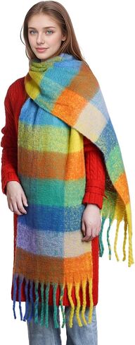 وشاح مكتنز ملون كبير سميك منقوش وشاح طويل شرابة وشاح كبير الحجم للنساء للطقس البارد الدافئ in Kuwait