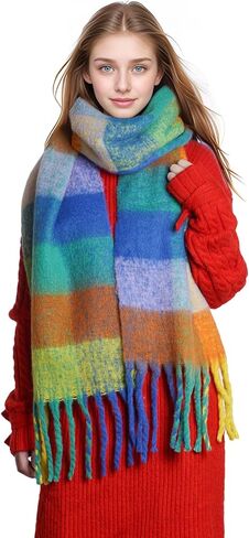 وشاح مكتنز ملون كبير سميك منقوش وشاح طويل شرابة وشاح كبير الحجم للنساء للطقس البارد الدافئ in Kuwait