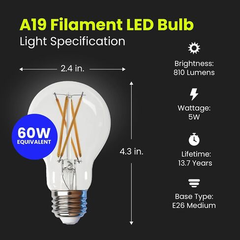 Feit Electric LED Clear A19 Medium Base Light Bulb - 40W Equivalent - 15 Year Life - 450 Lumen - 2700K Soft White - Dimmable | 4-Pack in Kuwait