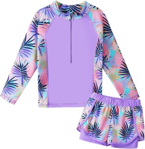 BAOHULU Girls Rash Guard 3 Pieces Swimsuit Long Sleeve Bathing Suit UPF 50+ Beach Swimwear 5-12 Years with Matching Headband in Kuwait