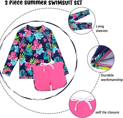 BAOHULU Girls Rash Guard 3 Pieces Swimsuit Long Sleeve Bathing Suit UPF 50+ Beach Swimwear 5-12 Years with Matching Headband in Kuwait