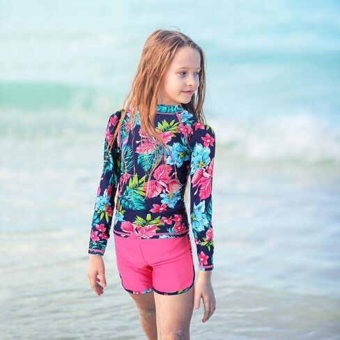 BAOHULU Girls Rash Guard 3 Pieces Swimsuit Long Sleeve Bathing Suit UPF 50+ Beach Swimwear 5-12 Years with Matching Headband in Kuwait