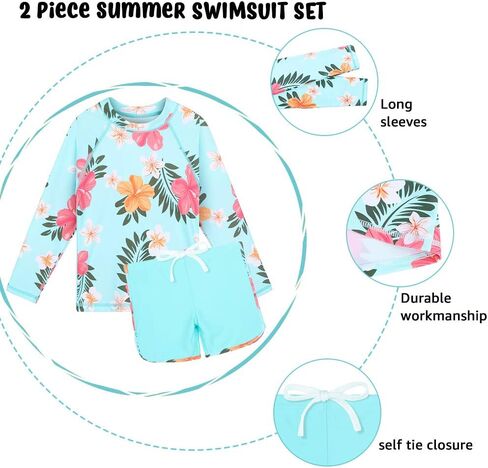 BAOHULU Girls Rash Guard 3 Pieces Swimsuit Long Sleeve Bathing Suit UPF 50+ Beach Swimwear 5-12 Years with Matching Headband in Kuwait