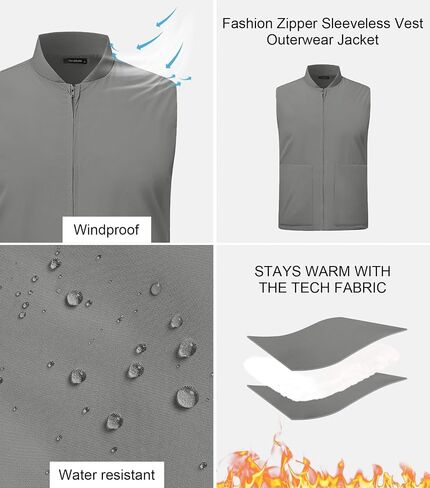 Men's Outerwear Vest Lightweight Casual Sleeveless Jacket Outdoor Golf Vest with Zipper Pockets Water Resistant in Saudi Arabia
